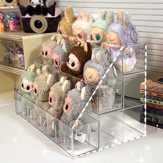 Spacious 3-Layer Display Shelf for Labubu Dolls and Handmade Blind Boxes, Stepped Transparent Acrylic Storage Solution